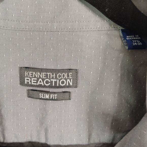 KENNETH COLE Grey Cotton Slim Fit Button-Down 17.5 34-35 Men's Long Sleeve Shirt - Picture 5 of 6
